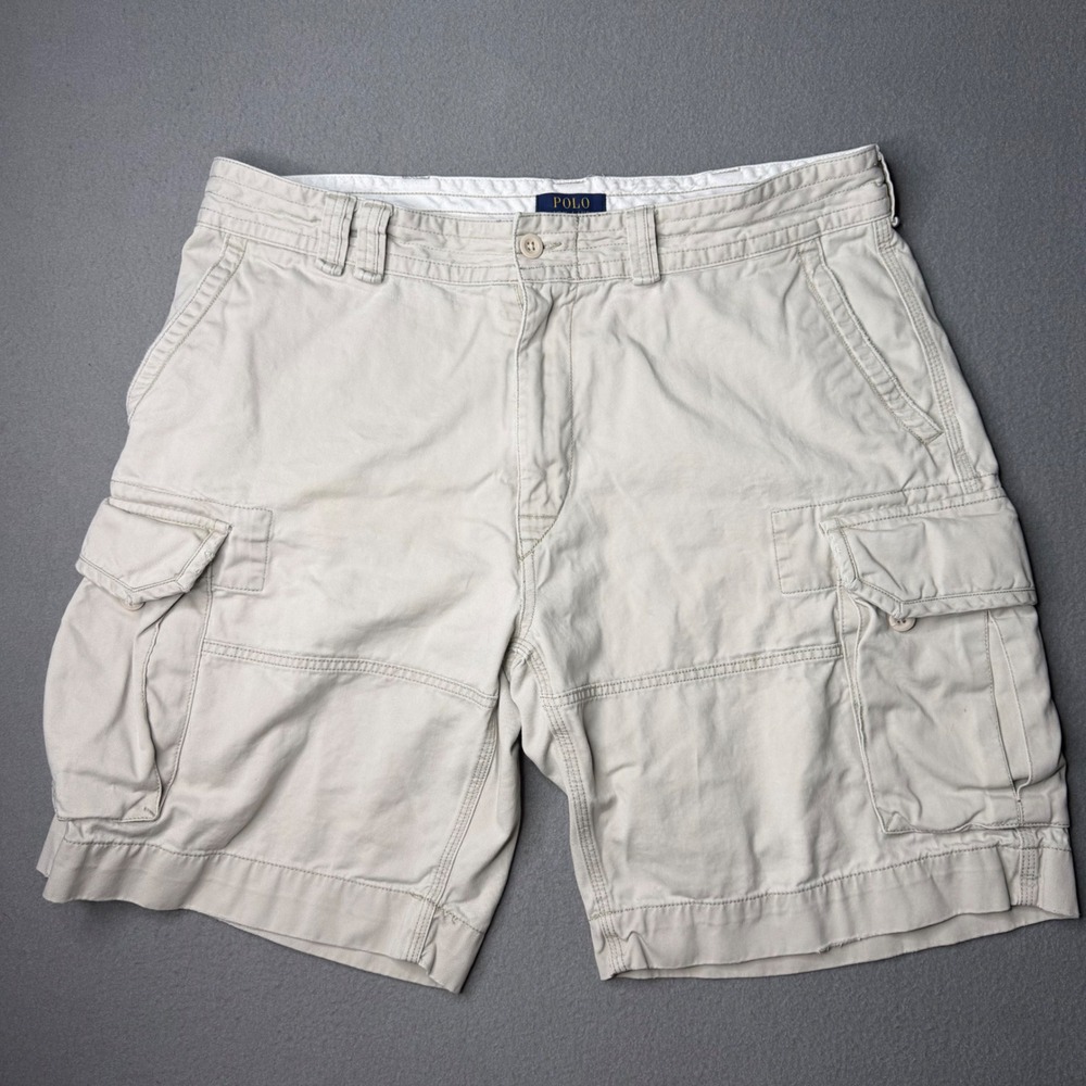 Polo Ralph Lauren Cargo Shorts Mens 38 Beige Cotton Twill Multi Pocket Utility